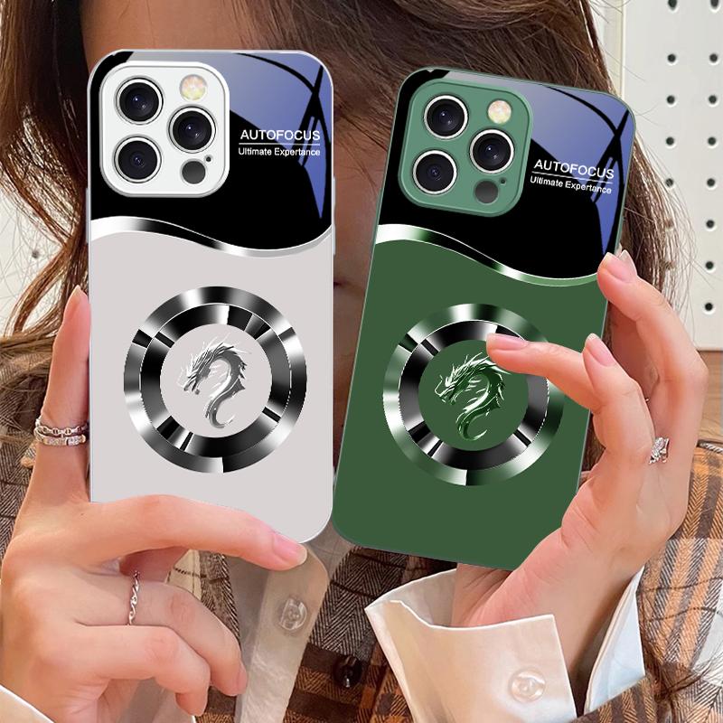 Circle New Dragon Head For iPhone 16 E 15 14 13 Plus 12 mini 11 Pro Max XR Xs Max 16E X 7 8 6 6S 2022 Tempered Glass Phone Case
