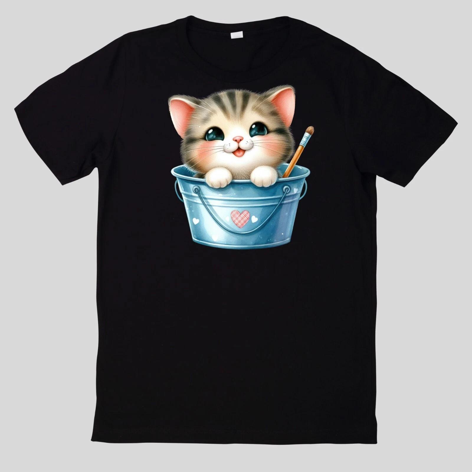 Cute Animal In Bucket Cotton T-Shirt Fun Fun Sayings Funny Cartoon S