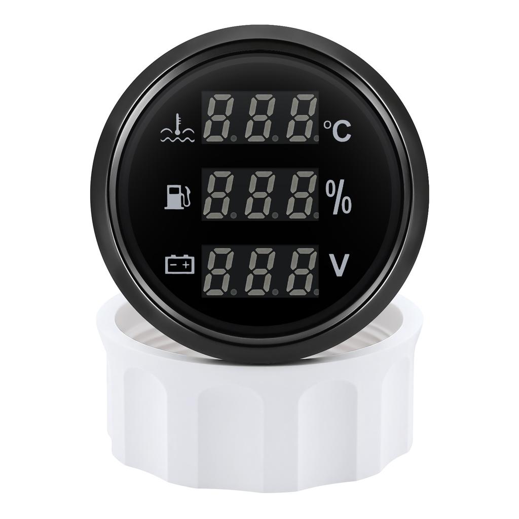 Digital 52mm Gauge Multifunctional Water Temperature+Fuel Level+Voltmeter 0-190ohm Red LED for Car Marine Boat Yacht Customized