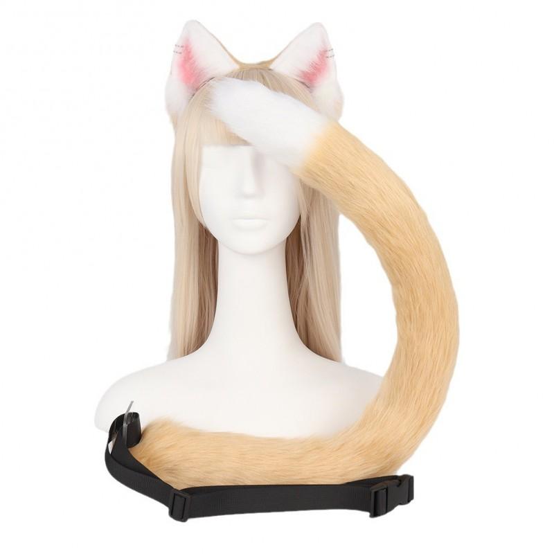 Fell Katzenohren Schwanz Set Halloween Cosplay Kostüm Zubehör Stirnband