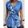 Women's T Shirt Print Ombre Floral Graphic Stylish Classic Casual Short Sleeve V Neck Regular Tops Daily Blue Red Orange Gray Summer Spring