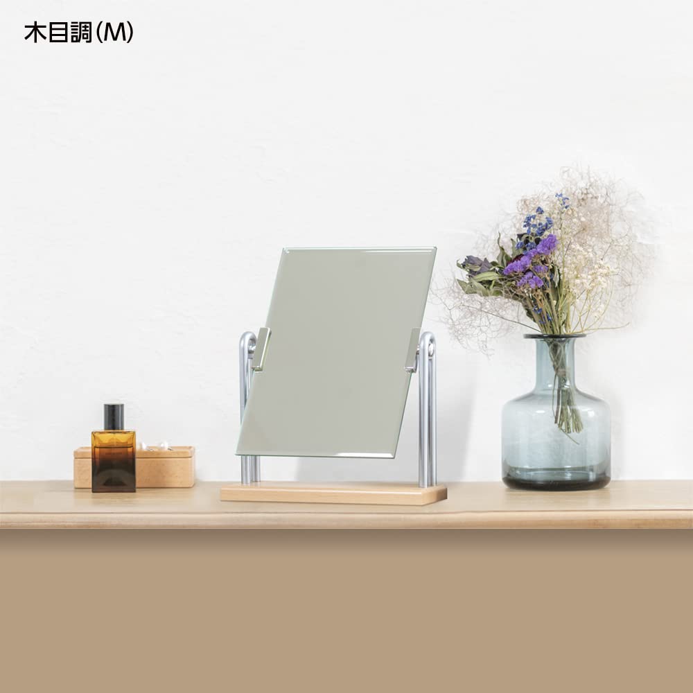 Horiuchi Mirror Industry Wooden Stand Mirror, Medium Size, Wood Grain Finish, Tabletop Mirror, Makeup Mirror, Birthday Gift