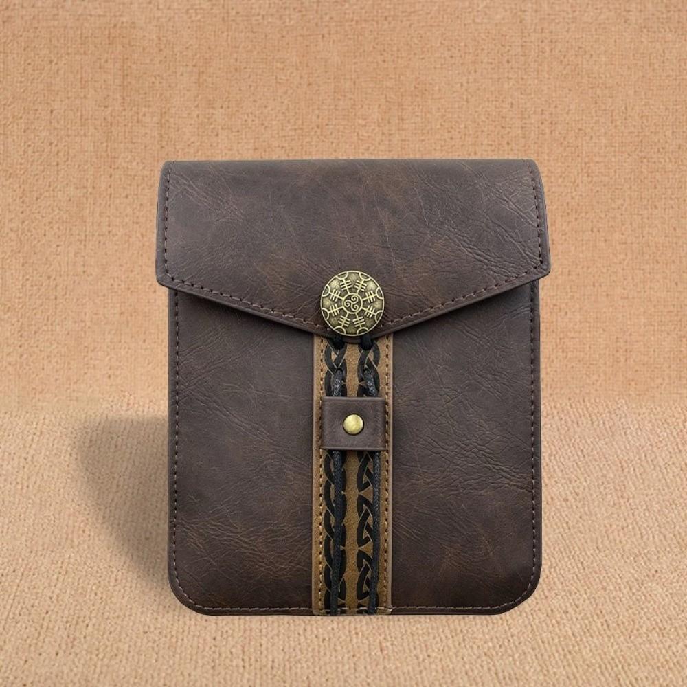Viking Design Faux Leather Waist Bag Hangable Drawstring Closure Retro Belt Bag Mini Portable Coin Purse Cosplay Props