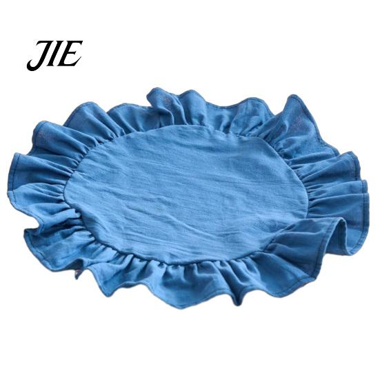 Dekorative Tischsets für Schminktisch 15 Zoll Boho Stoff Platzset, Rustikal Farmhaus Runder Rüschen Platzset, Unterlagen Heimdeko Waschbar Muschelförmig
