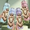 1PC Majestic Lion King Vintage Portrait Art 750ml Color Plastic Sports Water Bottle Leakproof Flip Straw Lid Suitable for Sports Office Home Use