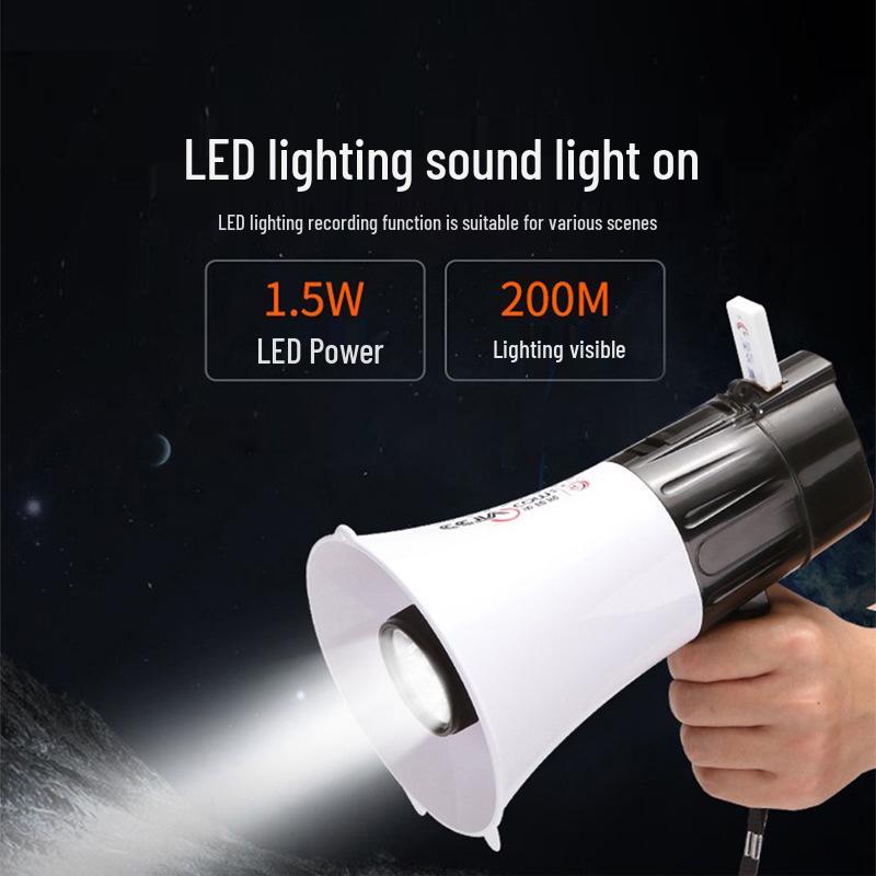 Thunder King CR-66 Bluetooth Megaphone with LED Lights, USB Card Slot, and Recording Feature.