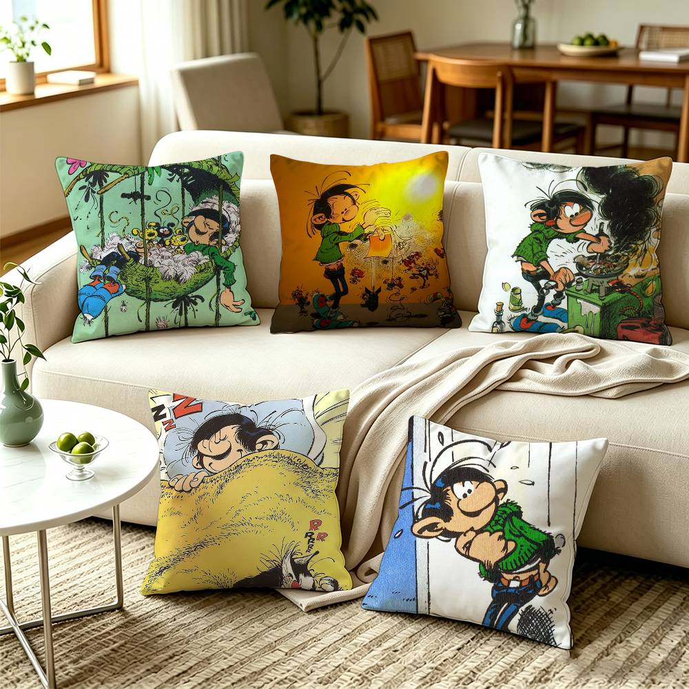 GGaston Lagaffe Classic FrancoBelgian Comic Pillow Case Square DoubleSided Sofa Cushion Cover Bedroom Bedside Pillow