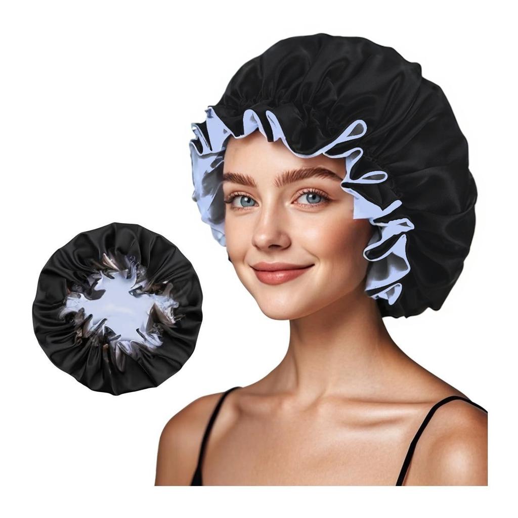 Căciulă de duș cu margine de ciupercă dublu strat, pălărie de casă din dantelă, bonetă de noapte colorată tip prințesă pentru femei cu două fețe