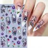 Long Lasting Nail Stickers Halloween 3D Embossed Stickers, Gothic Flower Ghost Manicure Decor Dark Style Art Accessories Decals, Women Girls
