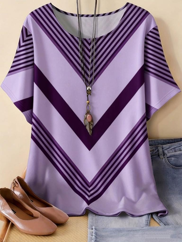 New Women's T-Shirt Summer O-Neck Tees Oversized Casual Short Sleeved Stripes Printed Women Pullover T-Shirts Female Clothing