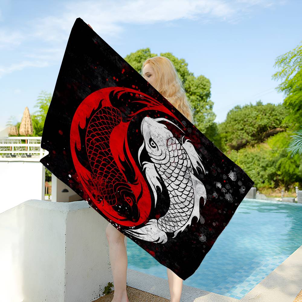 Modern Chinese Koi Tai Chi Eight Trigrams Yin Yang Bath Towel Microfiber Soft Water For Girl Kids Decorative Cartoon Beach Towel