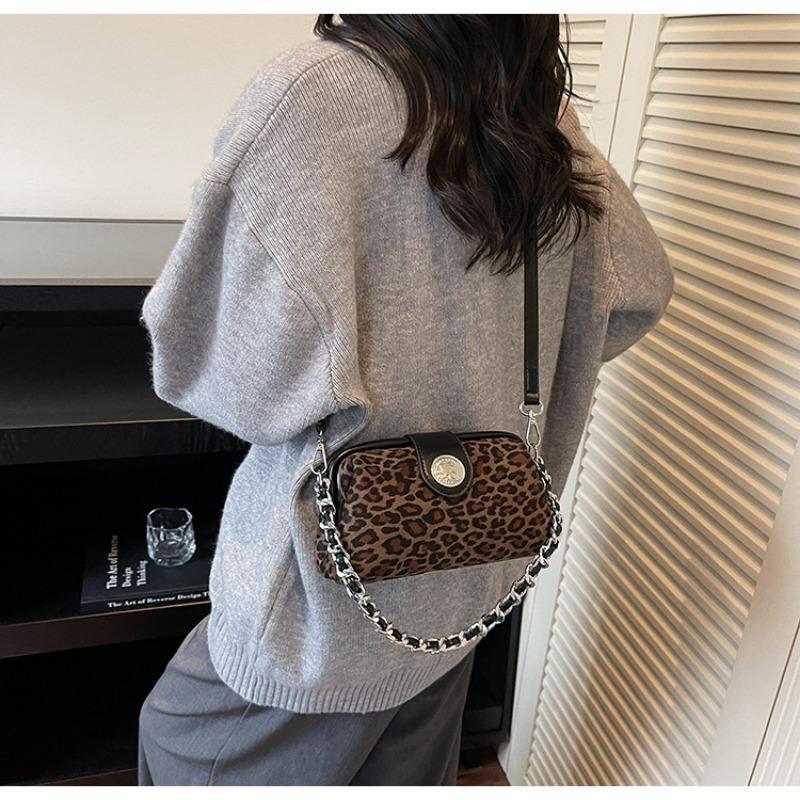 Leopard Print Small Bag Women's Autumn and Winter Versatile New Retro Messenger Bag Fashion Chain Pillow Bag