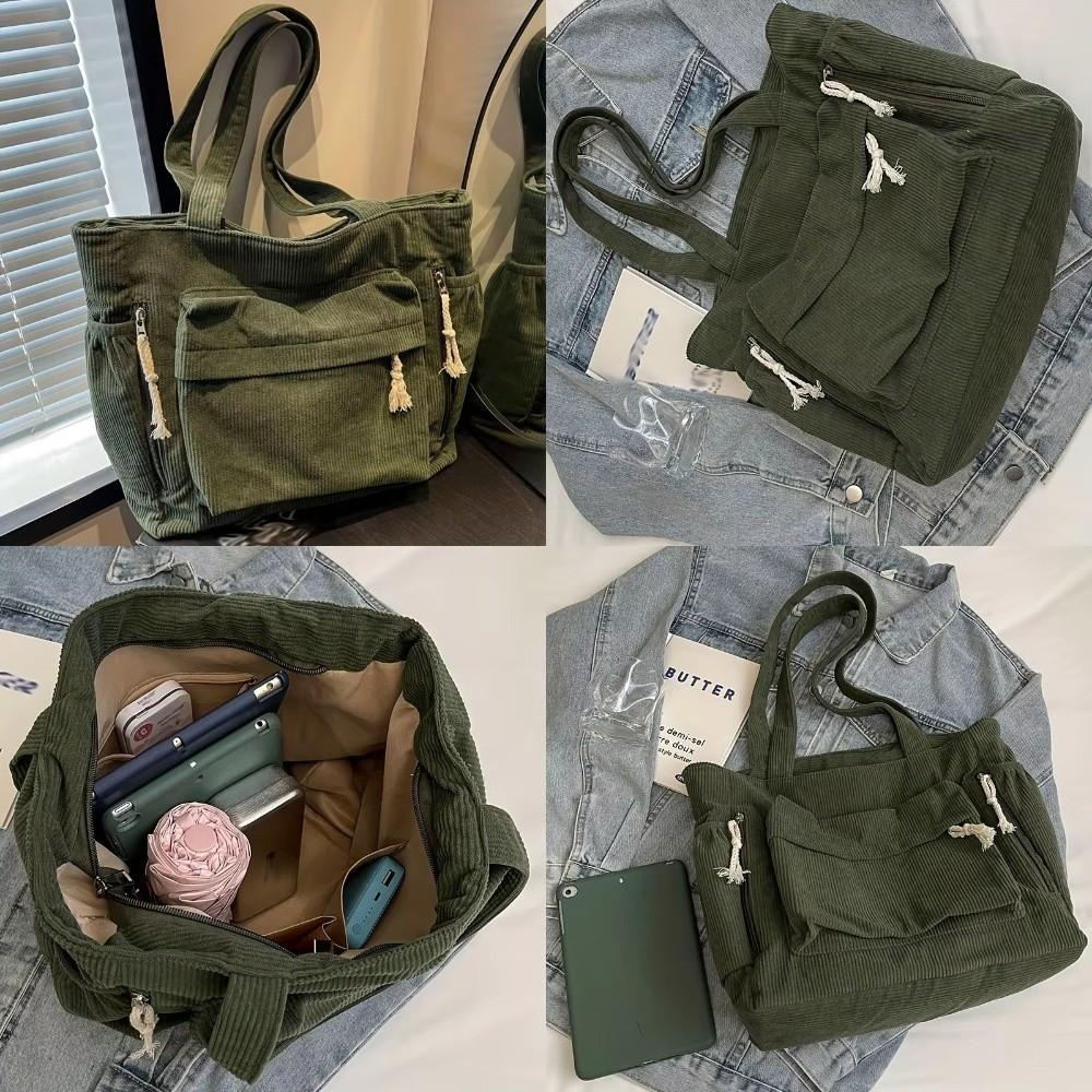 Corduroy Work Shoulder Bag Large Capacity Casual Tote Bag Handbags Solid Color with Multiple Pocket Crossbody Bag For Women