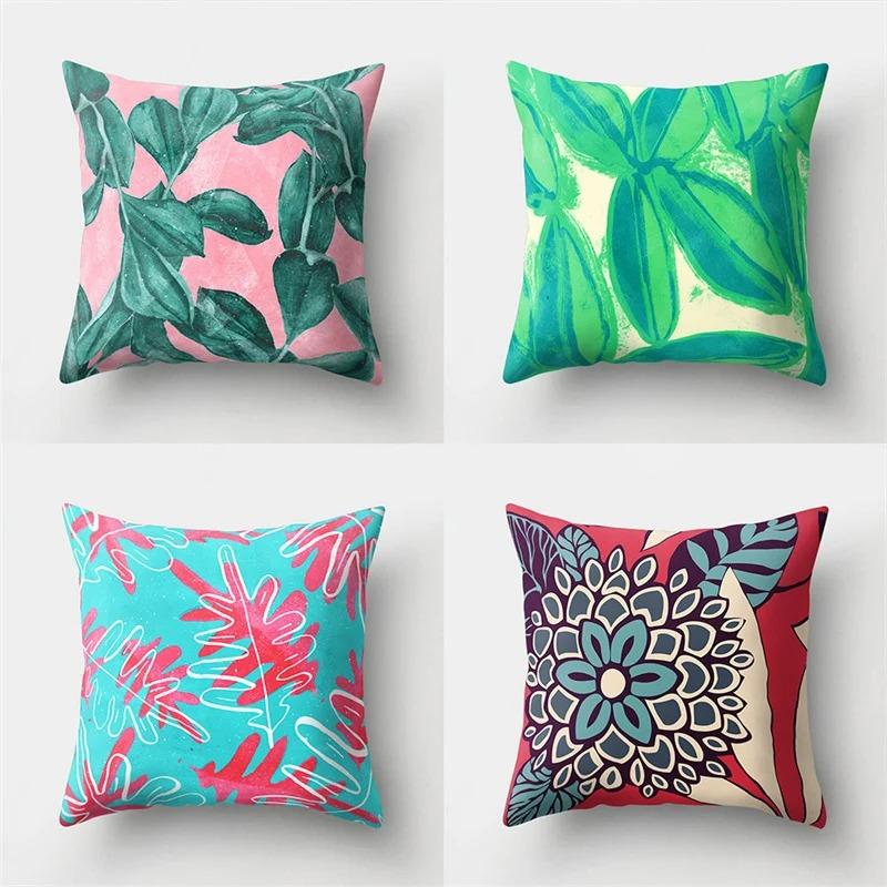 Office Living Room Home Pillowcase Green Leaf Coconut Tree Pattern Pillowcase Car Ornaments