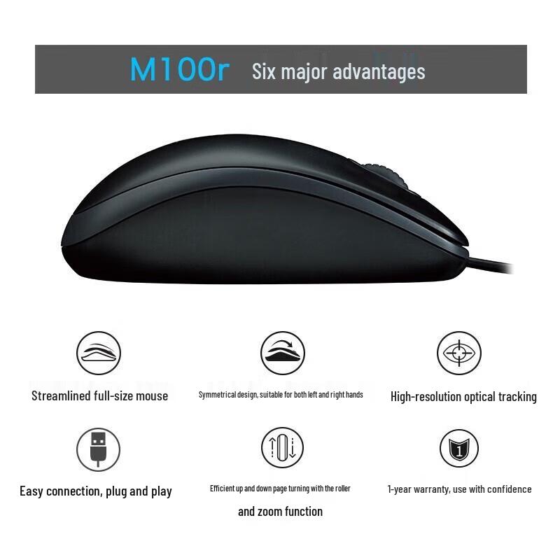 Logitech M100r Wired Office Mouse
