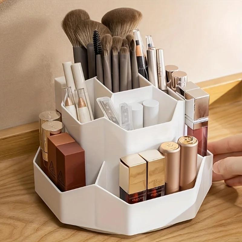 360°Rotatable Pen Holder Large Capacity Makeup Brush Storage Rack Pencil Box Multi-functional Desktop Organizer School Office