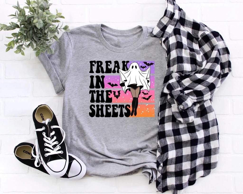 Freak In The Sheets T Shirt Funny Halloween Outfit Fall Spooky Season Party