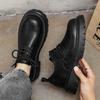 Derby Shoes Men's High-end Sense New Thick-soled Heightened Cowhide Leather Surface Casual Shoes Trendy Commuter Black Big Head Shoes