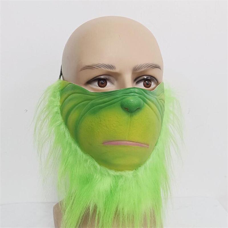 Grinch Half Face Mask With Green Hair And Whimsical Design For Christmas Celebrations