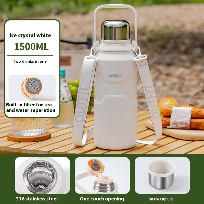 

Vehicle-mounted water cup constant temperature insulated cup large-capacity double-drinking 316 stainless steel insulated cup 1200ML білий