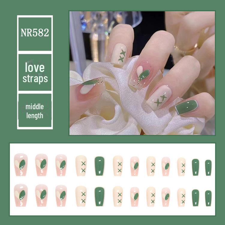 Medium & Long Rectangular T-Shaped Wearable French Cartoon Nail Art Patches - One Size Fake Nails