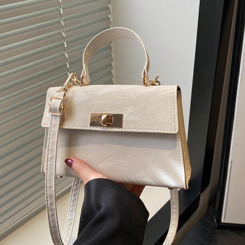 Spring New Style  Simple Commuting Lock  Retro Trend Korean Version Solid Color Hand-held Single Shoulder Crossbody Small Square Bag