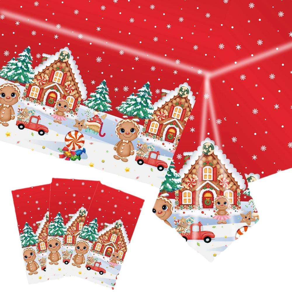 Plastic Christmas Tablecloth Bronzing Disposable Disposable Tablecloths Table Decoration Snowman Snowflake Table Cover Christmas