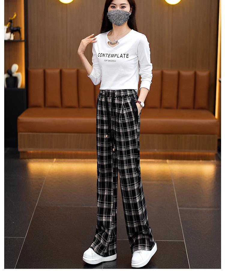 Women's High-Waisted Plaid Wide-Leg Pants - Spring Slimming Casual Drape Style