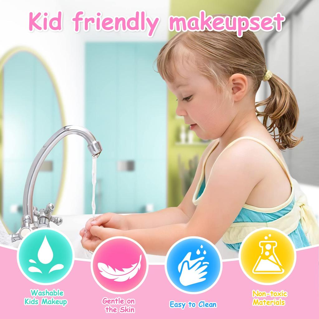 Bloranda 53-Piece Kids Washable Makeup Kit with Unicorn Vanity Case, Real Cosmetic Playset for Girls