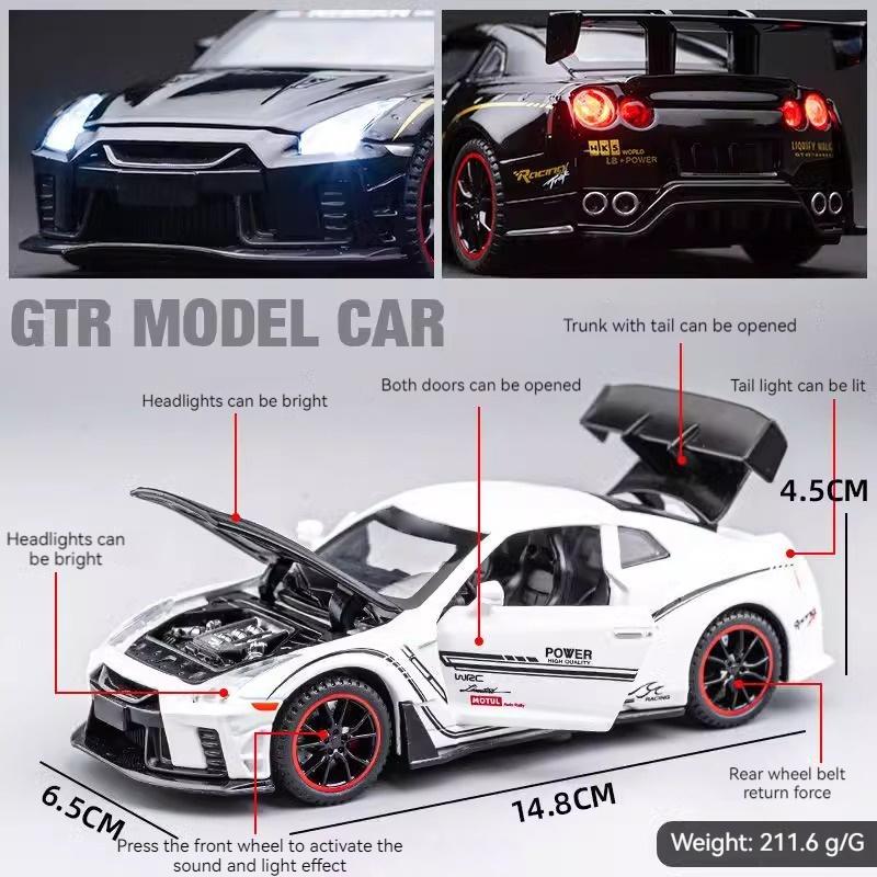1/32 Scale Nissan GTR R35 Alloy Sports Car Diecast Model Sound & Light Desktop Collection Decorative Gift Boys Display Ornament