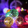 Nordische Retro Glas Spiegelkugel Lichterkette - 4cm Bunt Innen Weihnachtsdekoration