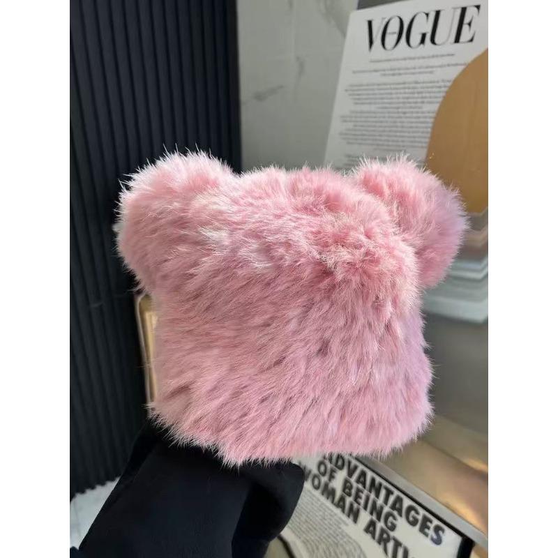 

Вязаная шапка из кроличьего пуха женская осенне-зимняя для большого обхвата головы с защитой ушей шерстяная шапка свободная утолщенная теплая панама рыбака тренд average size (54-60cm)