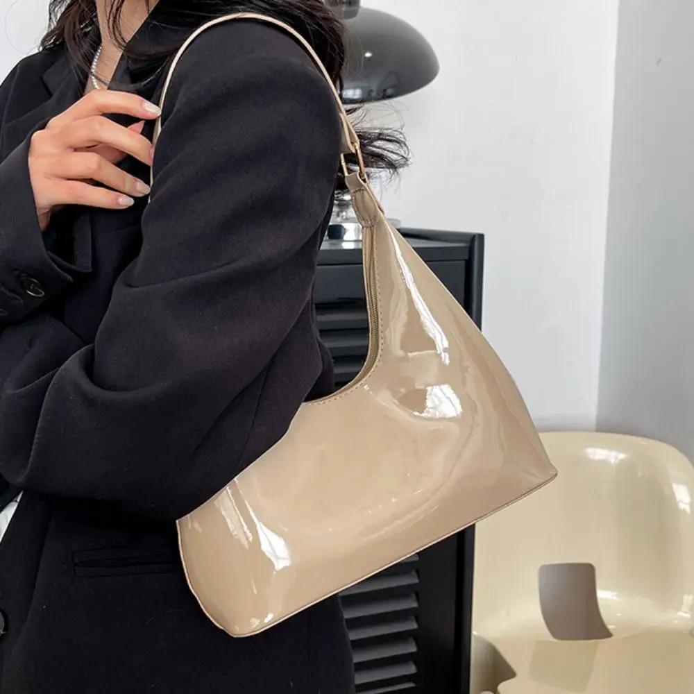Trendy Glossy Retro Shoulder Bags New Design French Style Luxury Armpit Bag PU Leather Temperament Women's Handbag Lady