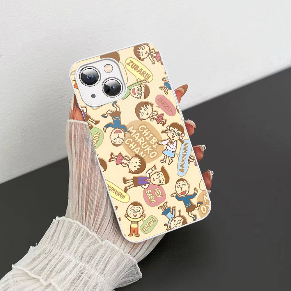 Catoon Chibi M-Maruko ChanS Tempered Glass For Iphone 14 13 12 11 Pro Mini XS MAX 14Plus X XS XR Fundas