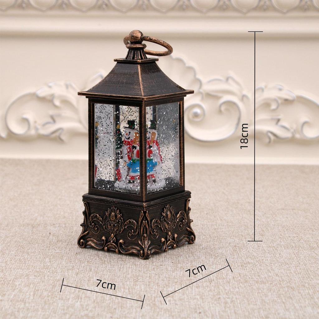 Antique Musical Snowfall Light-Up Lantern Ornament, Water-Filled Christmas Night Light Gift.