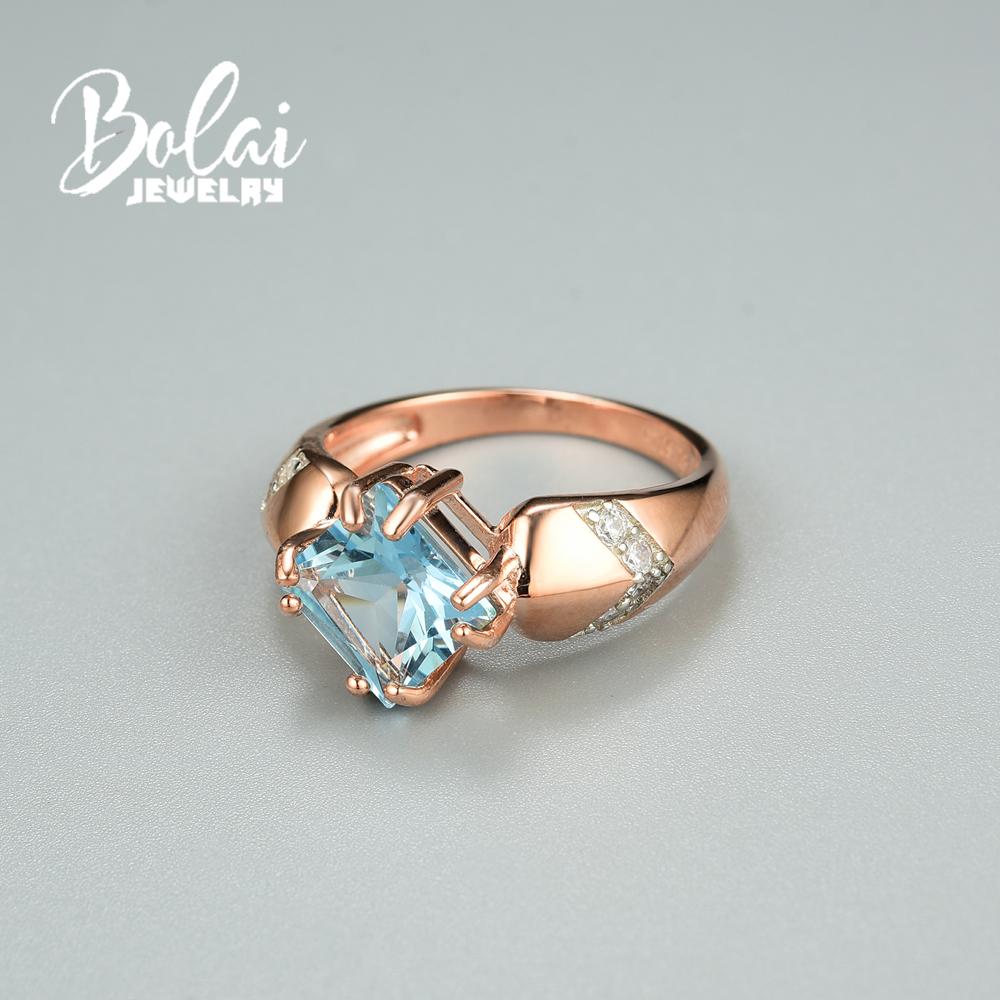 Bolaijewelry Naturalny błękitny topaz sq7.0mm/8.0mm pierścionek z kamieniami szlachetnymi kolczyki wisiorek zestaw biżuterii 925 sterling silver delikatna biżuteria dla kobiety