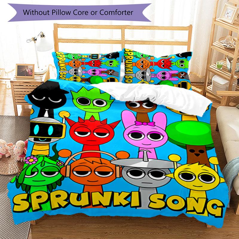 3pcs Sprunki Game pattern bedding set duvet cover set includes duvet cover &pillowcases, perfect all season bedroom decoration & gift