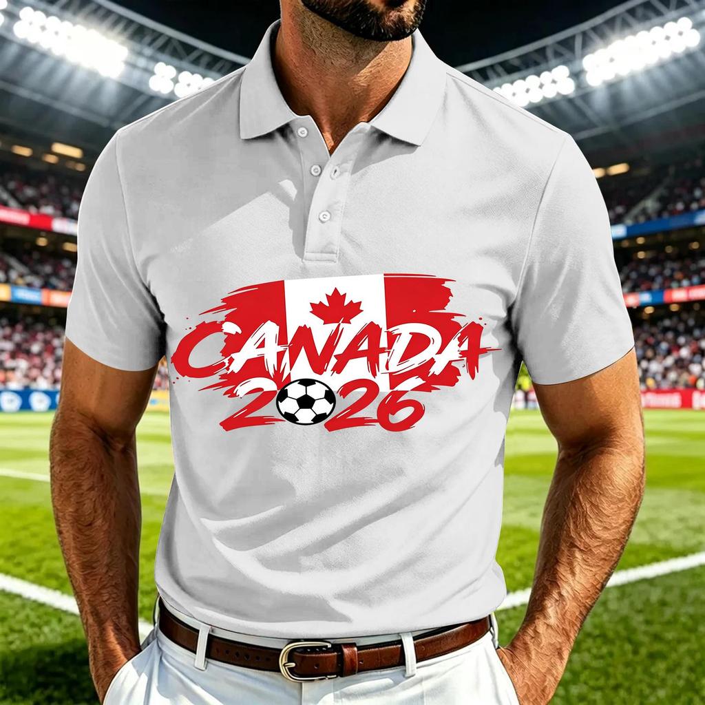 Men's Casual Soccer Print Quick Dry Polo Shirt Lightweight Mesh Breathable Short Sleeve Top for Outdoor Sports and Daily Wear