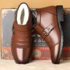 Mode Winter Herren Lederstiefel Mode Business Casual Lederschuhe Dickes Plüsch Warm Schneestiefel für Herren Winter Knöchel Baumwollstiefeletten