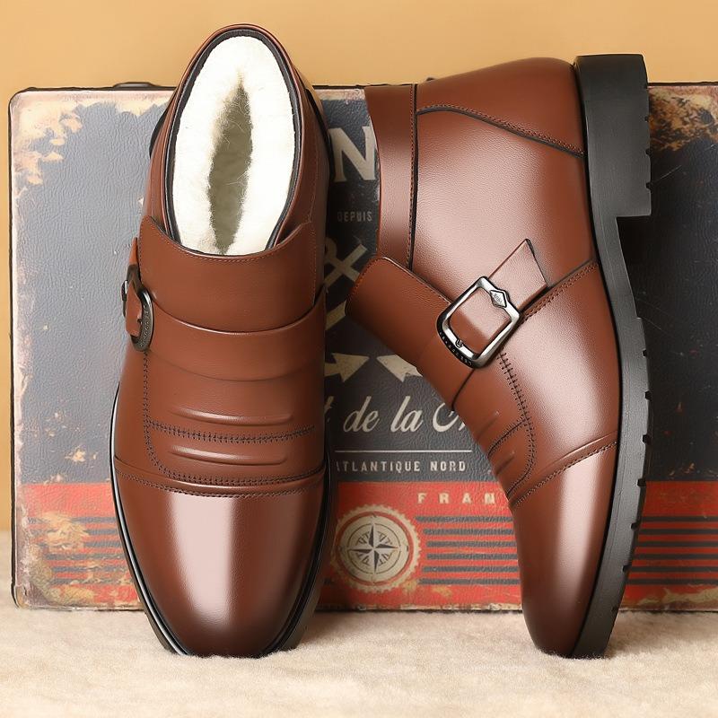 Mode Winter Herren Lederstiefel Mode Business Casual Lederschuhe Dickes Plüsch Warm Schneestiefel für Herren Winter Knöchel Baumwollstiefeletten