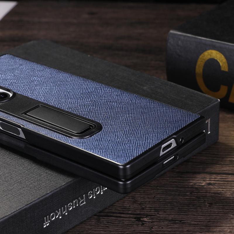 Pro Samsung Galaxy Z Fold 6 Pouzdro Luxusní PU Kůže + TPU Křížový Vzor Stojánek Zadní Skládací Kryt pro Z Fold 6