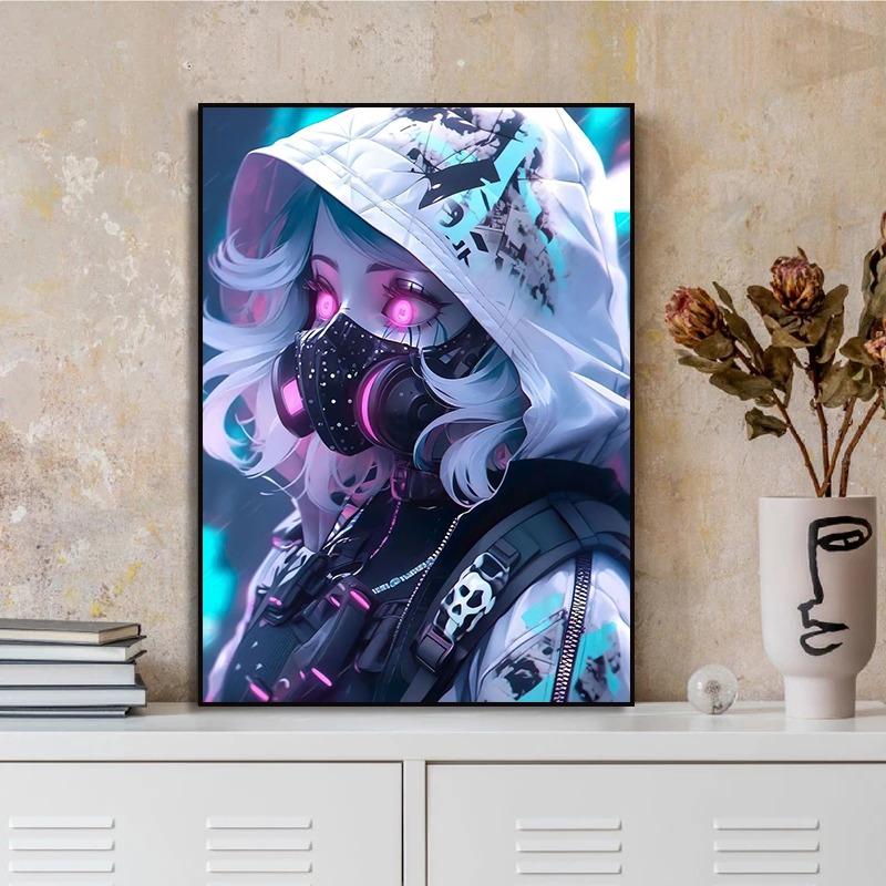 Fantasy Magical World Gothic Cool and Cute Character Aesthetics Anime Girl Canvas Painting Art for Wall Manga Game Room Decor
