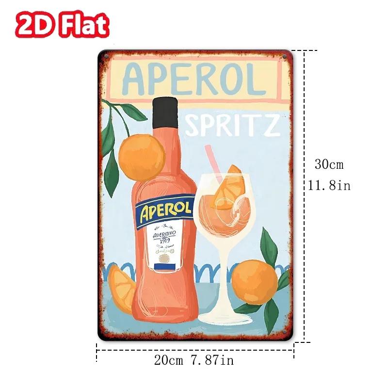 2D Painting-Vintage Metal Tin Sign-Retro Cocktail & Orange Illustration,Frameless,Friends,Kitchen&Bar Decor