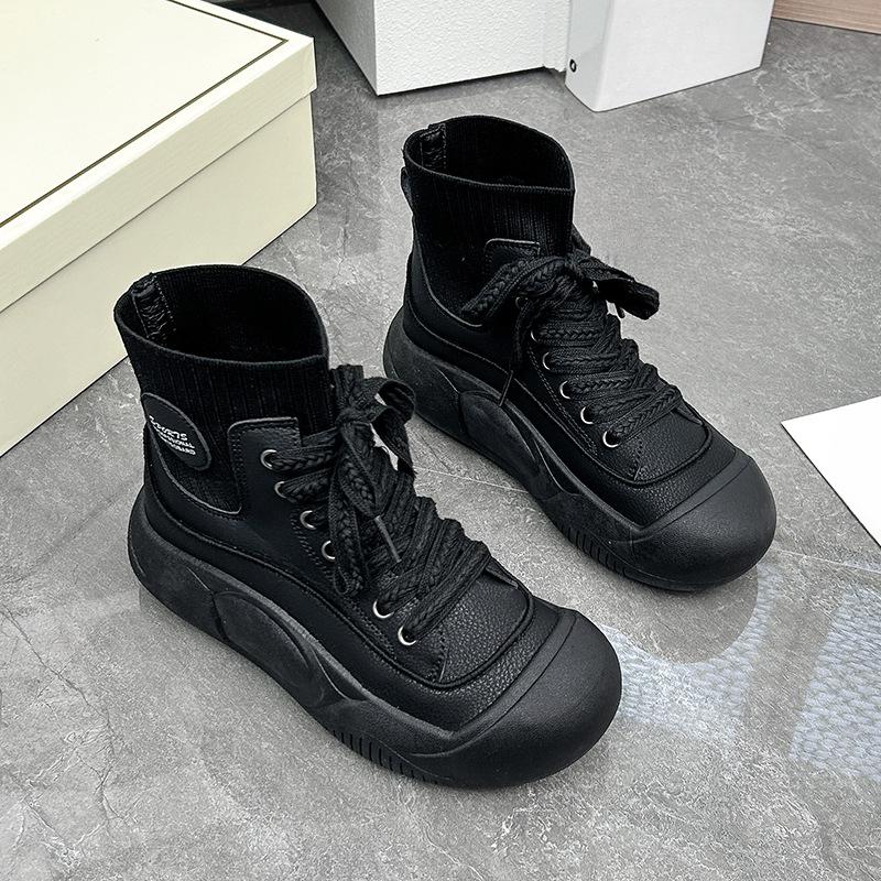 

Осень Новые высокие белые туфли для студенток с высоким верхом на платформе This Досуг 40 чёрный