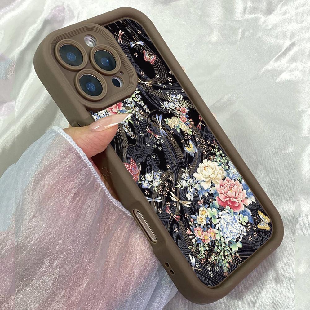 

JT61 Красиві Квіти Бабки Телефон для iPhone 17 Pro Max Samsung S26 S25 Ultra A17 A16 A07 Xiaomi 15T Redmi Note 14 Pro Plus М який Чохол-Кришка з ТПУ Redmi 15C 4G/5G(171.6) коричневий