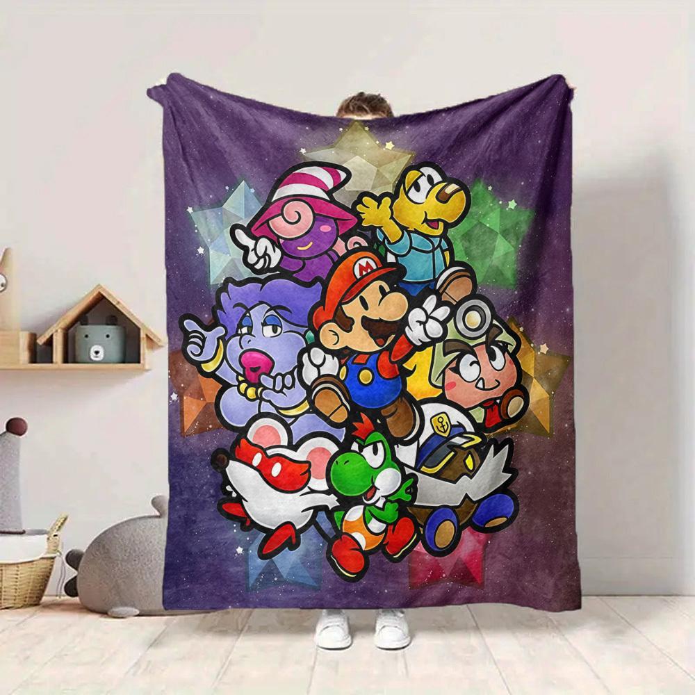 1pc Mario Party Flannel Blanket, Soft Skin Friendly with Digital Printing, Various Sizes Available for Family, Friends, Birthday