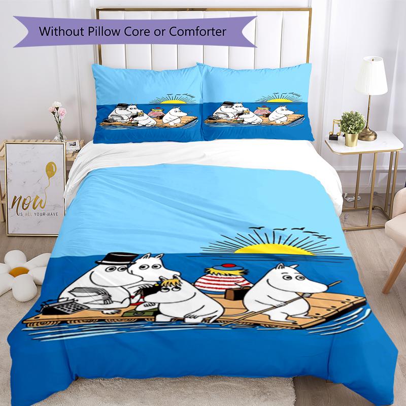 3pcs Moomin Bedding Set Duvet Cover Closure Includes 1 Duvet Cover & 2 Pillowcases, Soft and Comfortable for All Seasons.