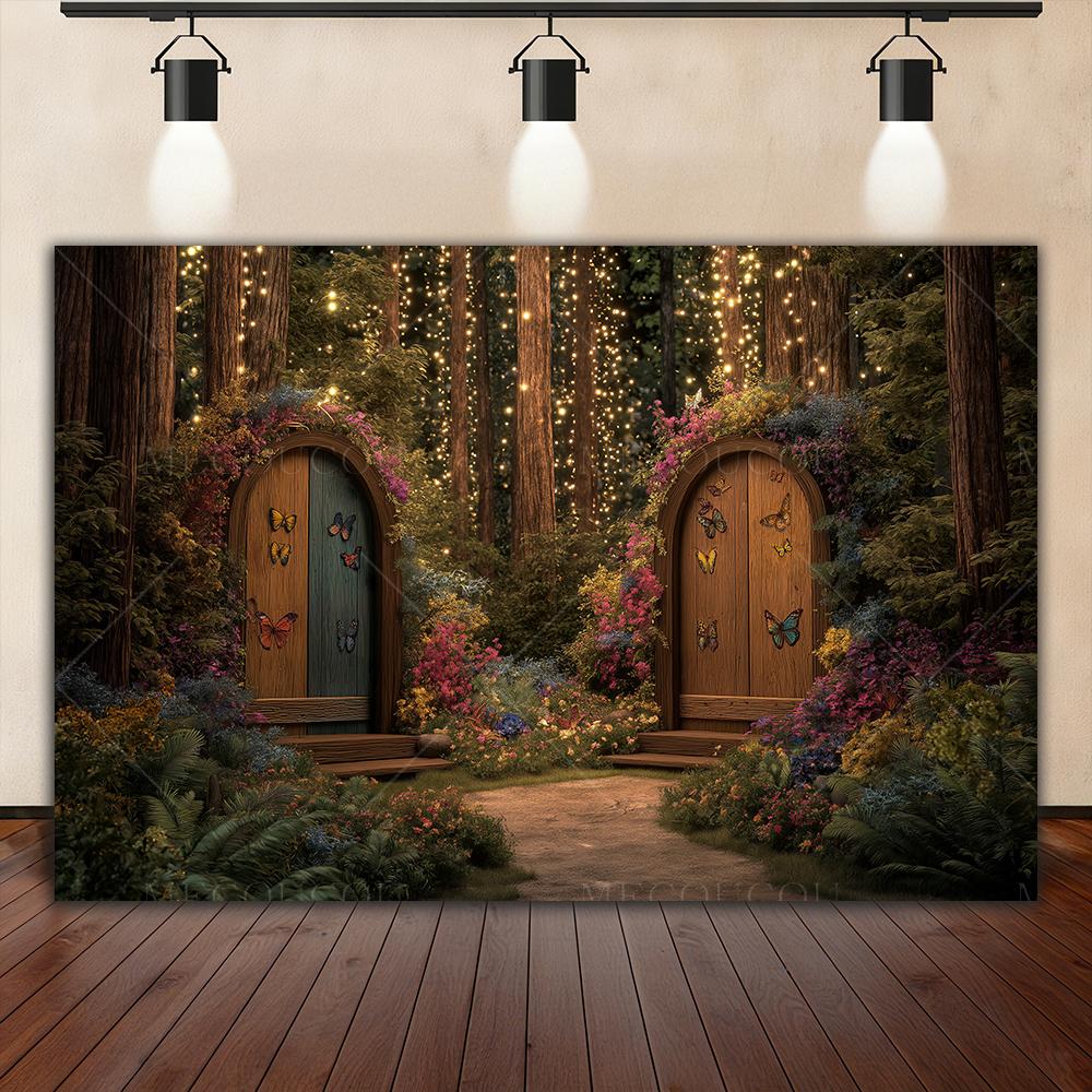 Dreamy Fairy Tale Forest Background, Natural Jungle Forest Wonderland Magic House, Children Birthday Party Photography Backdrop