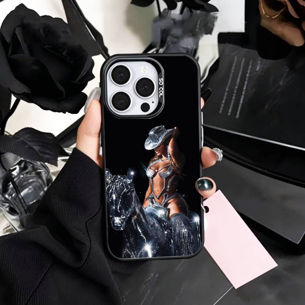 Western B-Beyonce C-Cowboy Phone Case For iPhone17,16,15,14,13,12,11 Plus,Pro Max Colored Silver Plated Inside Cover
