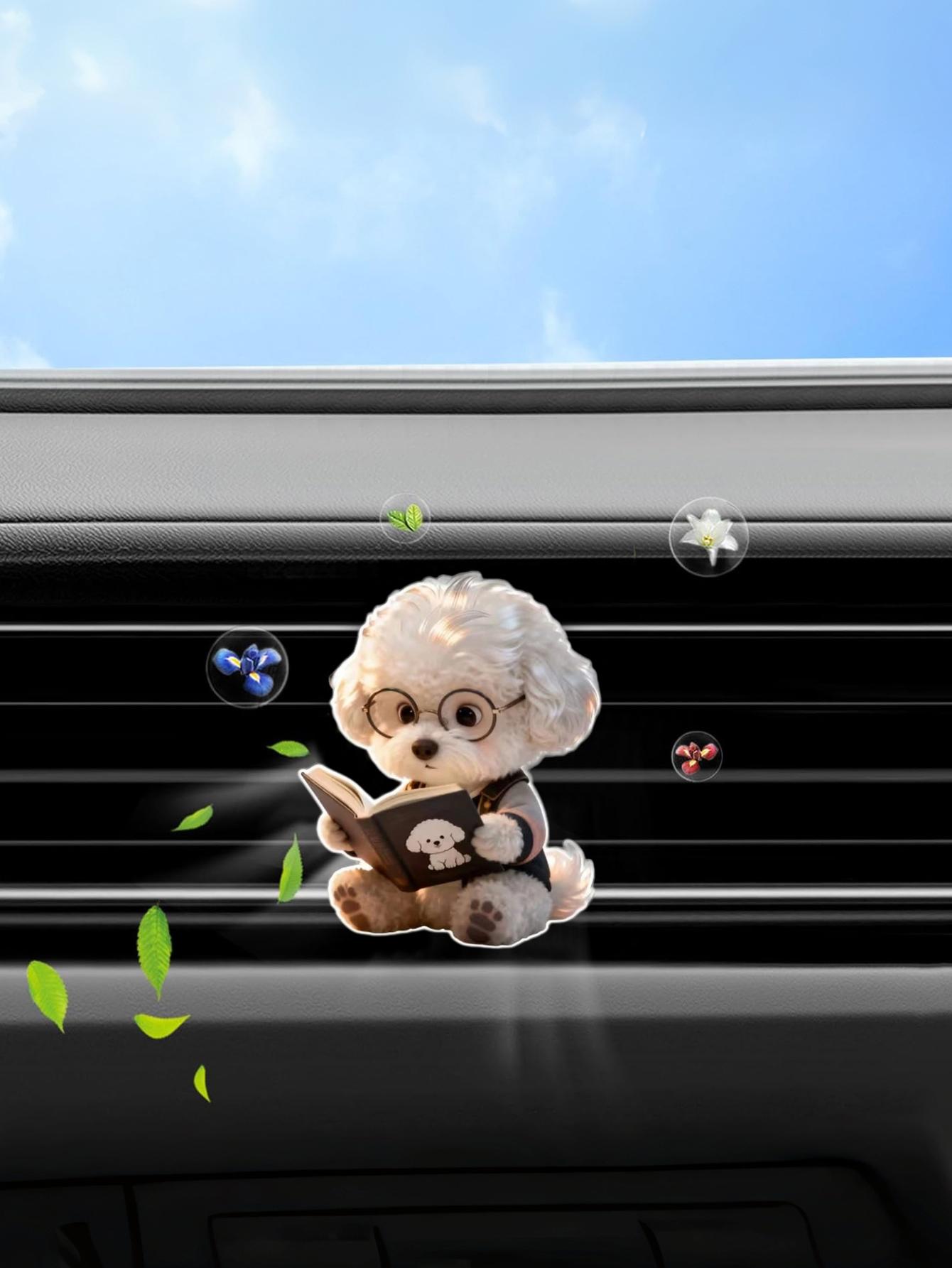 

Reading Puppy Car Air Vent Clip – 2D Acrylic, Cute Car Interior Decor